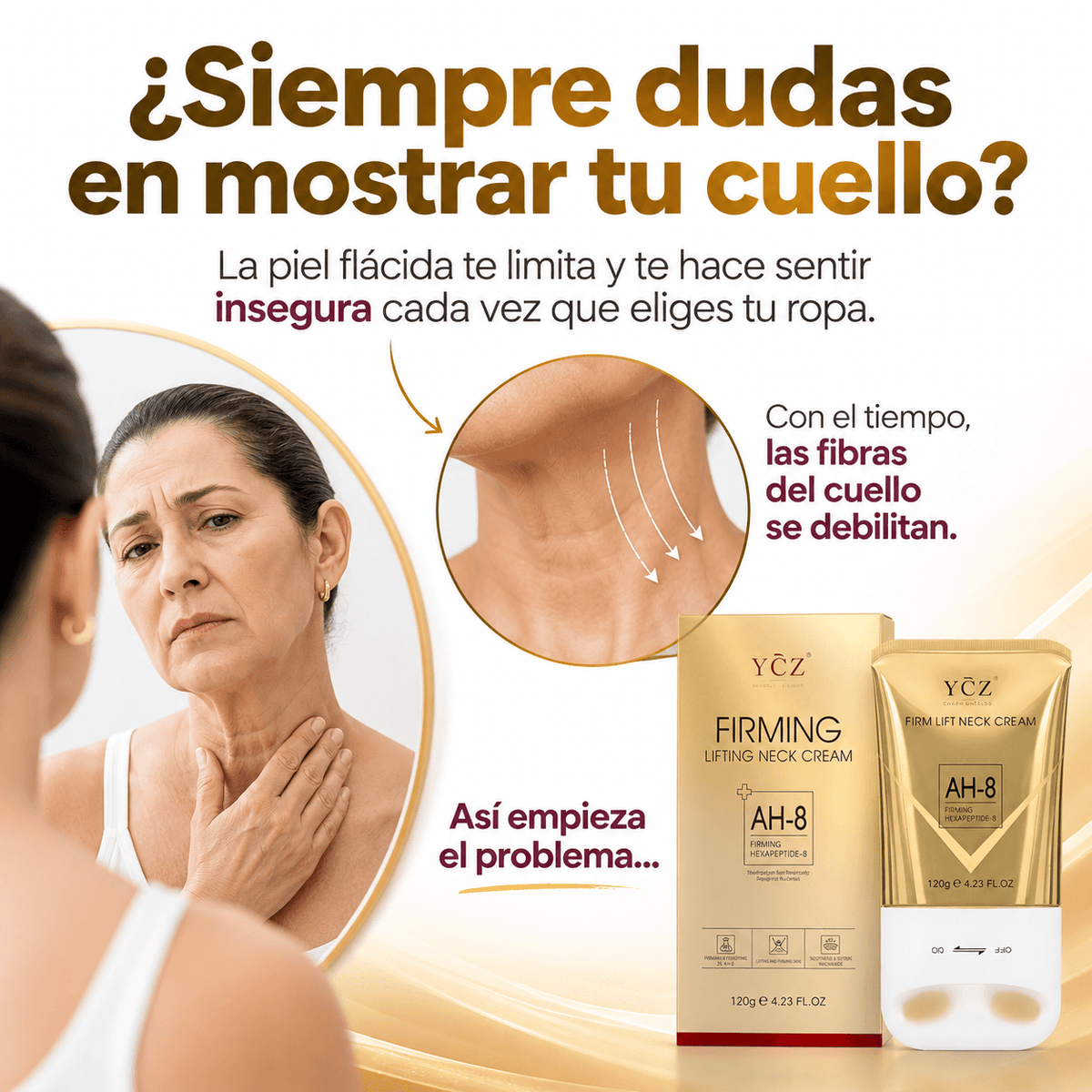 YÇZ® Crema Reafirmante Cuello con AH-8 120g