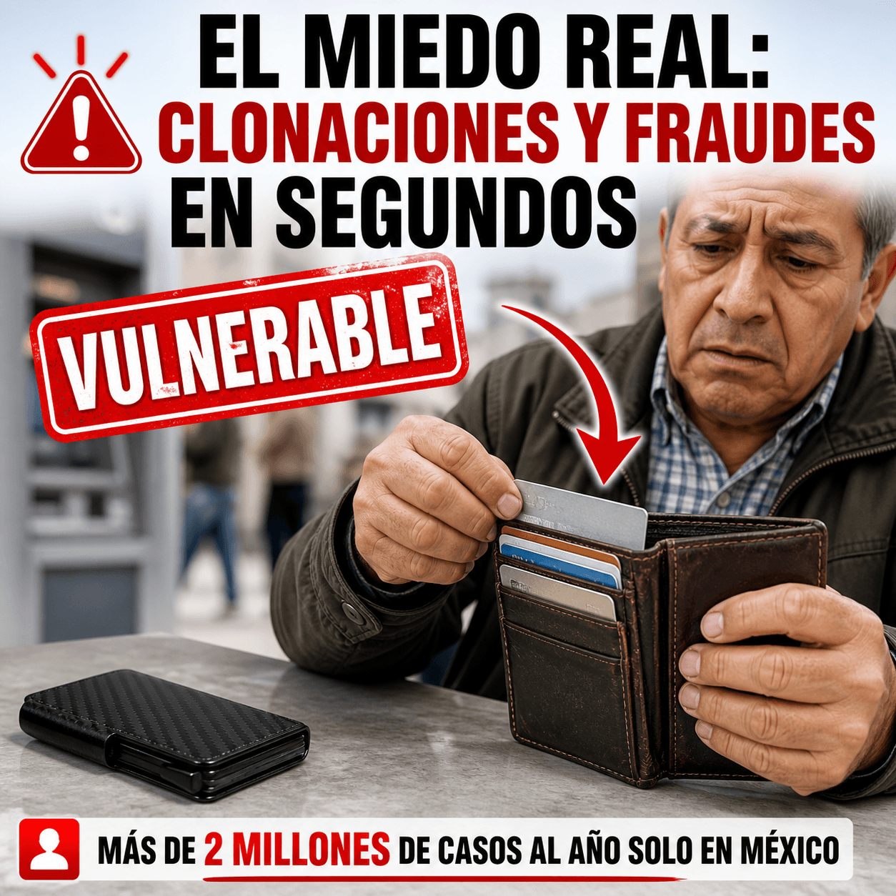 Cartera de Aluminio y Fibra de Carbono Antirrobo