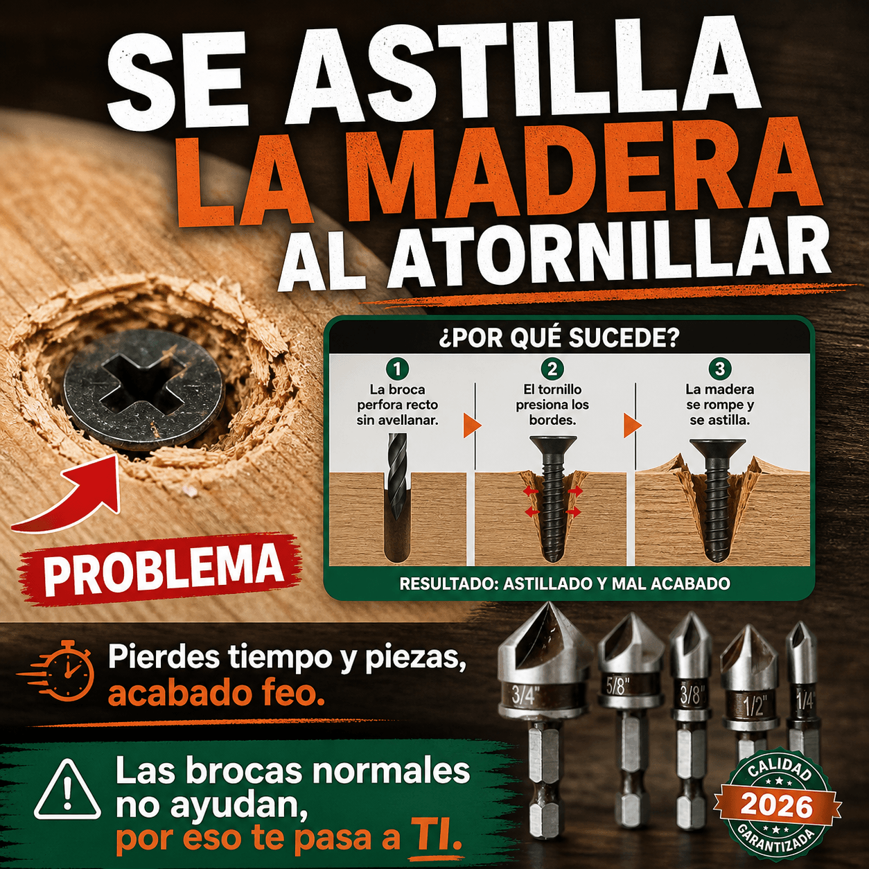 Juego de Brocas Avellanadoras de Acero para Madera