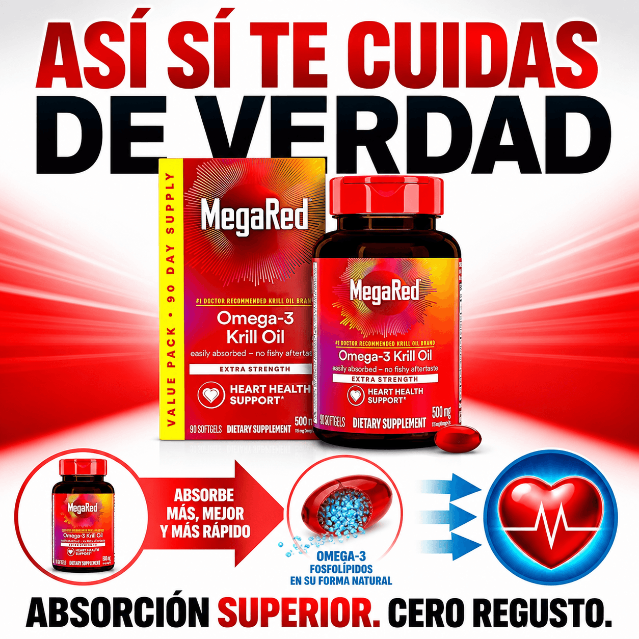 MegaRed® Aceite de Krill Extra Fuerte 90 Cápsulas