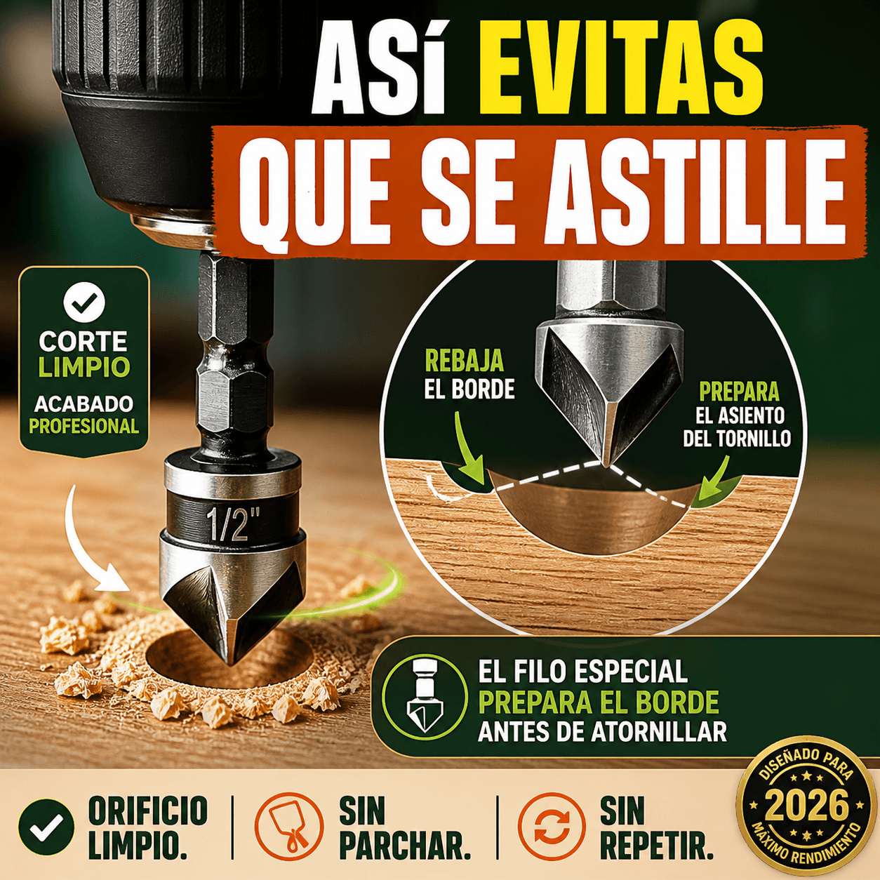 Juego de Brocas Avellanadoras de Acero para Madera