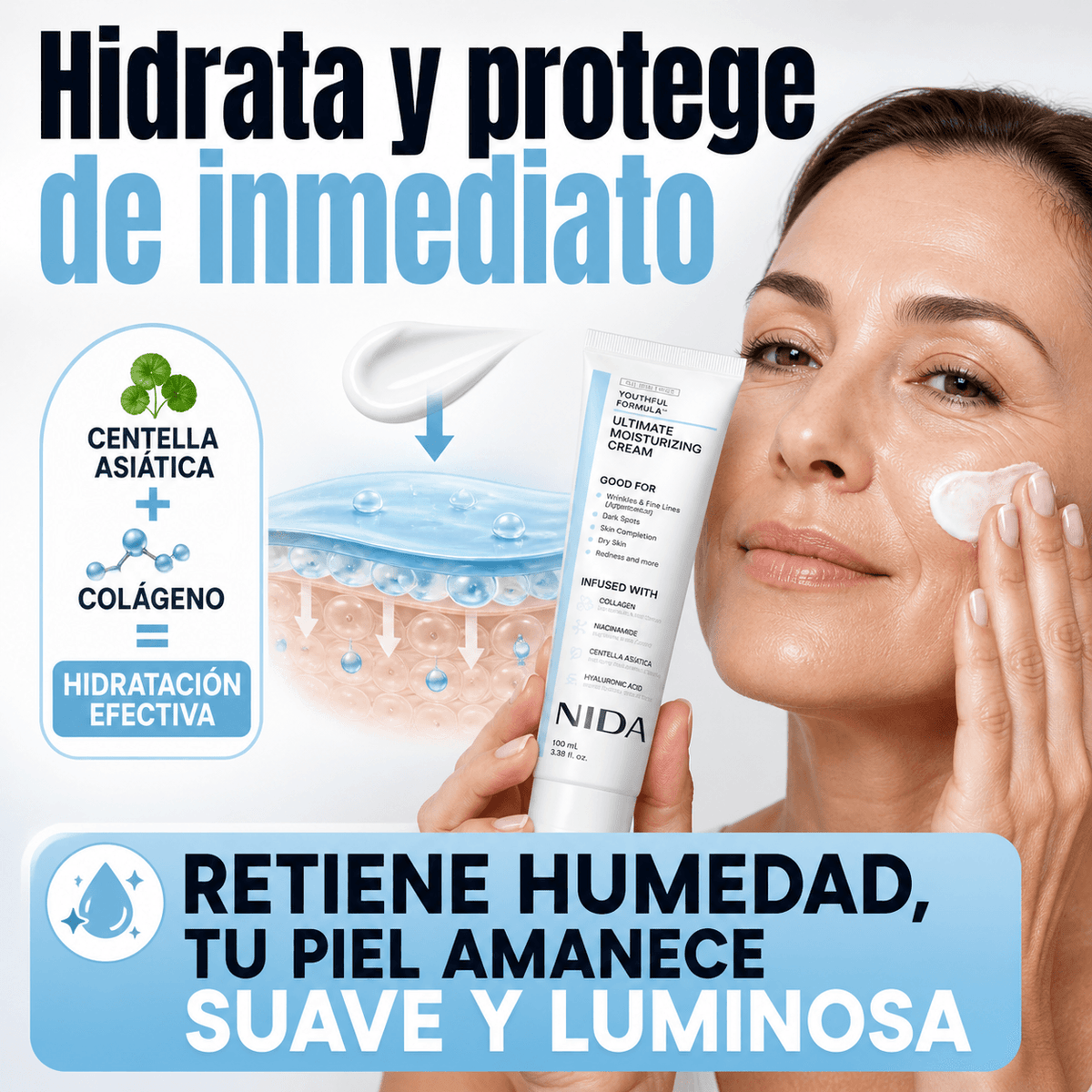 Nida® Crema Hidratante 100 ml con Centella Asiática