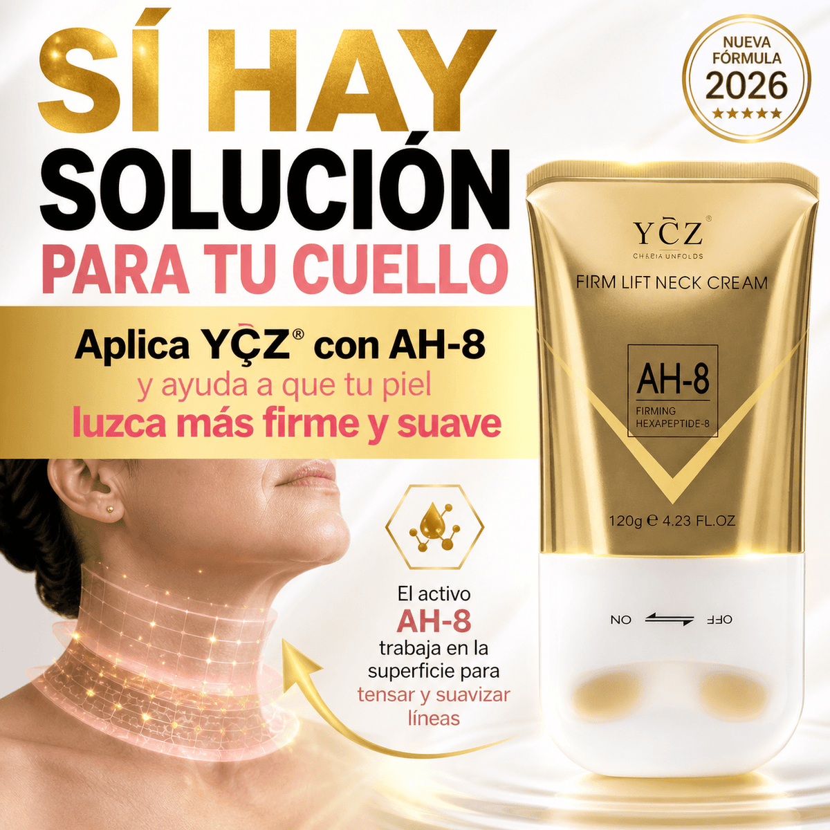 YÇZ® Crema Reafirmante Cuello con AH-8 120g