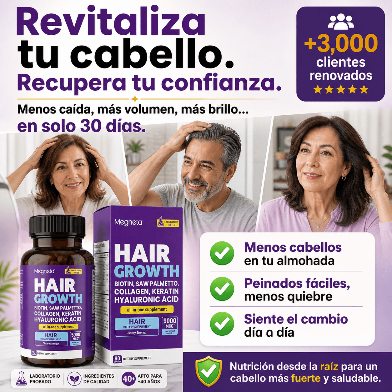 Cápsulas de Crecimiento Capilar con Ácido Hialurónico y Keratina
