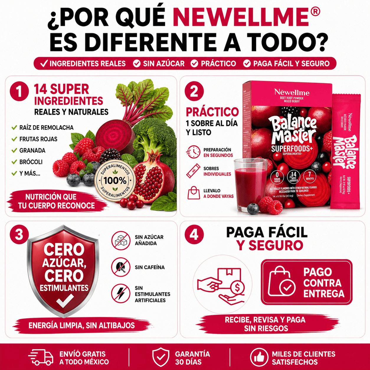 Newellme® Polvo de Superalimentos Mezcla de Bayas 14 Sobres