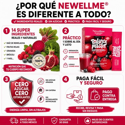 Newellme® Polvo de Superalimentos Mezcla de Bayas 14 Sobres