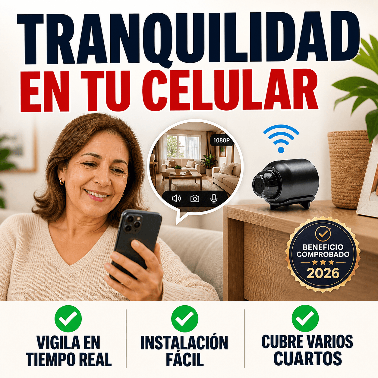 Mini Cámara de Vigilancia WiFi HD 1080P con Visión Nocturna
