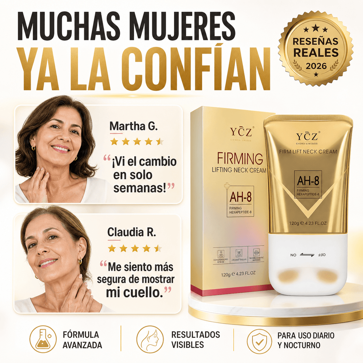 YÇZ® Crema Reafirmante Cuello con AH-8 120g